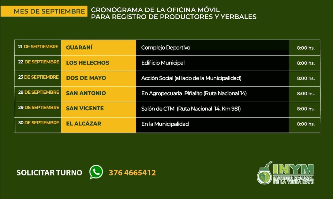 Lugares y fechas, recuerden pedir turno por WhatsApp Lugares y fechas, recuerden pedir turno por WhatsApp